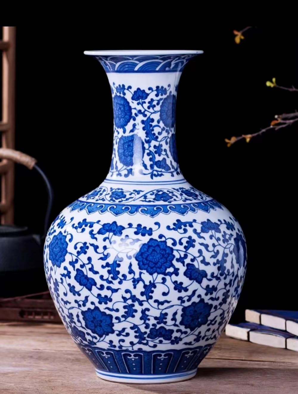 青白陶器ドラゴン模様花瓶 Amazon.co.jp: LZYBDBSYY クラシックブルー&ホワイトドラゴン